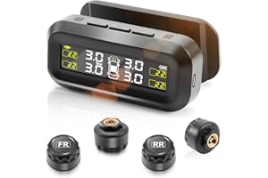 Avutrel TPMS(0-3.5Bar) Sistema De Monitoreo De PresióN NeumáTicos Solar InaláMbrico, Monitor con Carga USB 4 Sensor Presion Neumaticos 5 Modos De Alarma（Temperatura y presión etc.） para Autos SUV Rvs
