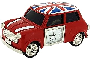 THE EMPORIUM MINIATURE CLOCKS Mini Cooper Miniature Collectible Clock Red with Union Jack