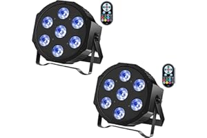 DELIBANG 2 Pezzi Faro a Par LED RGBW, 7 LED Luce da Palcoscenico DMX512 con Telecomando e Attivazione del Suono, Luce da Discoteca Per Disco DJ Festa Bar Halloween Natale