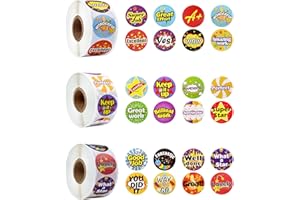 CIOUYAOS 1500PCS Lehrer Belohnungssticker, 1 Zoll Runde Inspirierende Sticker in 24 Designs, Cartoon Encouraging Motivations Aufkleber für Klassenzimmer Kinder Student Grundschule