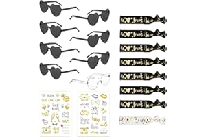 AOIUENOK JGA Partybrillen Set, 18 Stück Bride Herz Brille, JGA Armbänder Frauen und Bride Tattoo Aufkleber, JGA Deko Accessoires für JGA Hochzeit Geburtstag Party (1 Braut 7 Team)