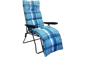 Marvin Sdraio da Giardino con Poggiapiedi Reclinabile Regolabile in 6 Posizioni Flock, Poltrona Sedia Sdraio con Cuscino Imbottito 8cm Braccioli Automatica Interno o Esterno (Azzurro scozzese)