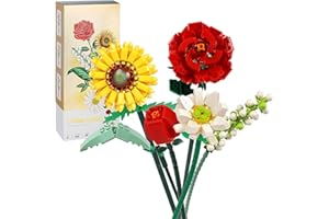 JUTTAUTO Flower Bouquet Building, Artificial Flowers, Creative Project for Adults, Decorative Home Accessories, Botanical Collection Not Compatible with Lego 568 PCS(Sunflower/Rose/Lily/Daisy)