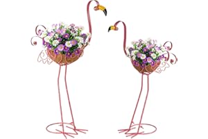 SIFOEL Metall Flamingo Pflanzgefäße, Satz von 2 rosa Flamingo Blume Pflanze Töpfe mit Korb für den Innenbereich im Freien Garten Hof Terrasse Veranda Dekor