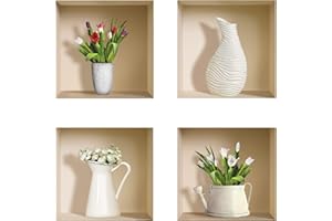 The Nisha Art Adesivi 3D Magici da Muro in Vinile Sticker Decalcomania Fai-da-Te, Set da 4, Vaso bianco e piante verdi
