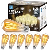 Aigostar ST64 Vintage Style Edison Bulb, E27 LED Bulb (Fat Cap, 8W (Equivalent To 60W), Warm White LED Filament Bulb (2200K).