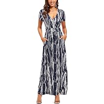 Vunahzma Women's Plus Size Maxi Dress - V-Neck 3/4 Sleeve Floral Sundress With Pockets & Belt