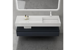 doporro Mobile Bagno Sospeso Antracite 150 cm con Lavabo Integrato Bianco – Design Moderno Bicolore con Mensola e Ampi Cassetti