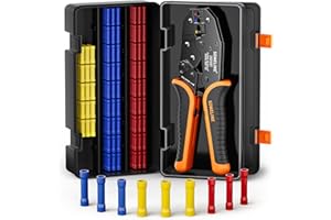 SOMELINE® Set di connettori a crimpatura, pinza per capicorda 0,34 – 6 mm², con 3 tipi di connettori isolati, pinza per capicorda isolata, pinza per pressare