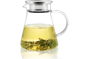 CNGLASS 900ml Glass Teapot Stovetop Safe, Clear One-Touch Tea Kettle with Filter Lid, Blooming and Loose Leaf Tea Maker Set