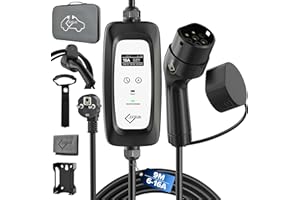 EVIEUN Chargeur Voiture Electrique 3,6kW 9M | Réglable 6/8/10/13/16A | Câble Recharge Type 2 avec Écran LED Numérique, Compatible ID.3/ID.4, Model 3/Y, Zoe, e-208, Spring, et Autres EV et PHEV