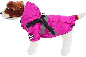 H HANSEL HOME Wasserdichter Hunderegenmantel, Hundemantel für Kleine und Mittelgroße Hunde, Winddichte Hundejacke mit Ring für Geschirr - Fuchsie, L