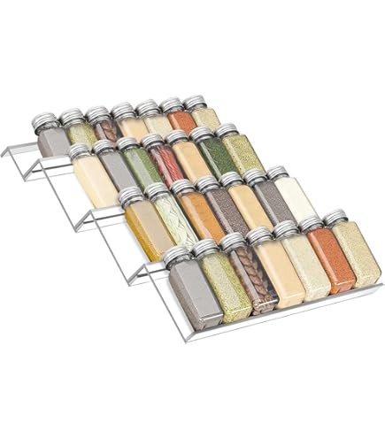 Tinamo Acacia Houten Kruidenlade Organizer - 4 Tier Spice Rack Organizer voor Kast Opslag Plank - 47 x 66 x 9,7 cm (Pack 8) voor Keuken Specerijen & Kleine Potten