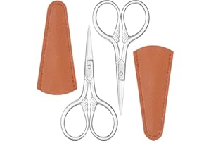 PEOVLVN 2Pcs Small Scissors, Professional Eyebrow Scissors Mini Beard Scissors Stainless Steel Straight Tip Scissor Facial Hair Scissors for Eyebrows Beard Mustache Nose Hair Trimming (Silver)