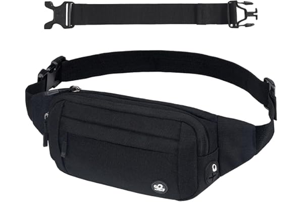Waterfly Sac Banane Homme Femme: Étanche Unisexe Petite Sacoche Banane de Sport Ceinture allongée pour Randonnée Cyclisme Balade Ville Vacances Noir Foncé