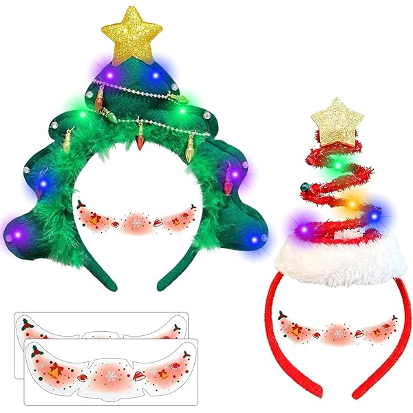 Lot De 6 Diadèmes LED Clignotants Pour Noël - Modèles Elfe, Renne, Sapin, Pour Adultes Et Enfants, Fêtes Et Marchés
