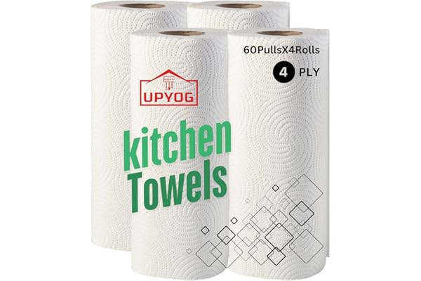 UPYOG 4 Ply Kitchen Tissue/Towel Paper Roll 240 pulls 60 pulls X 4 Rolls soft and highly absorbent 100% Natural Virgin Cellulose Fiber