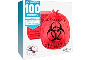 Trashanium Bolsas de residuos de riesgo biológico, 10 galones, 100 unidades, color rojo, bolsas sin fugas, grado médico, eliminación segura de residuos infecciosos
