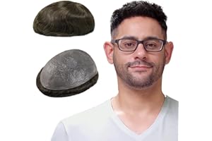 Lordhair Protesi Capelli Uomo, Pelle Super Sottile da 0,03 mm Tutti con loop a V Parrucca da Uomo per Sistema Capillare da 8x10 Pollici Dimensione Della Base