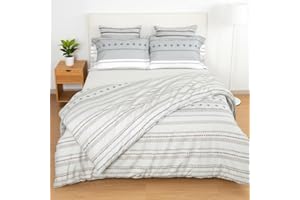 H HANSEL HOME Juego Nórdico 4 Piezas para Cama 150 – 100% Microfibra Suave y Resistente – Funda Nórdica + Sábana Bajera Ajustable + 2 Fundas de Almohada – Color Gris Sereno