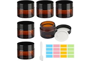 RAIRSKY 6 Pezzi Vasetto per Crema in Vetro 50 ml Barattoli di Vetro Ambrato Contenitore Crema Contenitori Cosmetici Contenitori Creme da Viaggio Barattoli per Crema per Cosmetici, Lozioni, Oli Essenziali