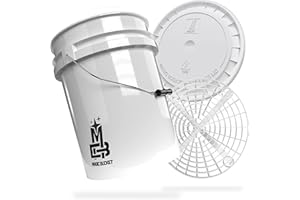 MAGIC BUCKET | Auto Handwäsche Bundle | Wascheimer mit passendem Eimer Deckel 5 US GALLONEN ca. 20 Liter | Mit Grit Guard Eimereinsatz Schmutzsieb | Waschset Weiß/Weiß