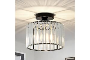 Stepeak Plafonnier Salon, Plafonnier Moderne Cristal, Plafonnier Noir Salon, Plafonnier Chambre avec Abat-jour en Verre, Lustre Cristal pour Salle à Manger Cuisine Couloir Bureau