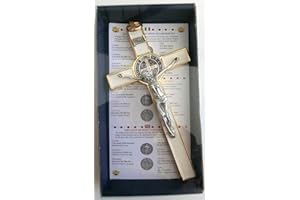 GTBITALY 10.004.21 White Kreuz Weißgold San Benedikt 20 cm emailliert mit Box Gift Saint Benedict Benedict Erstaunlicher Überraschungsspaß Schlaf Kirche