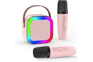 Karaoke Maschine Kinder mit 2 Drahtlosen Mikrofonen-Kussla Tragbares Bluetooth Karaoke Maschine für Kinder Erwachsene mit LED-Licht und Sprachveränderungseffekten, Geschenke für Alter 3-18 Kinder