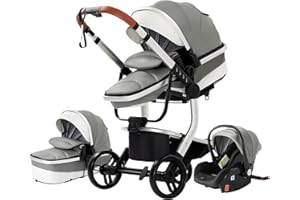Magic ZC 3 in 1 Sistemi Modulari Sistema da Viaggio per Bambini Passeggini Compatti Reclinabile Passeggino Carrozzine Standard Pieghevole Portatile Passeggino Neonato 0-36 Mesi (518 Grey)