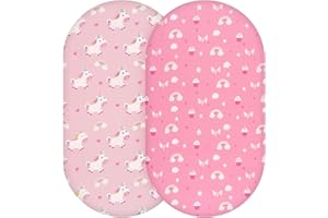 Yukkidds Moses Basket Sheets 2 Pack Pram Sheets Fitted Most Bassinet Pads Super Soft & Breathable Microfiber Compatible with SnuzPod 4 Mattress Soft and Breathable Pink Unicorn