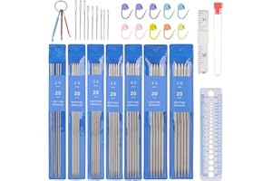 SALBSEVER Set di ferri da maglia a doppia punta, ferri da maglia dritti in acciaio inossidabile da 2,0-5 mm, ferri da maglia dritti con doppia estremità per principianti, maglioni, calzini