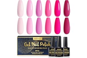 INPING Esmaltes Semipermanentes Rosa, 6 Color Bebés Rosa Desnudo La Novia Pintauñas Gel,Kit Rosa Claro Piel Natural Blanco Duradero Esmaltes Semipermanentes de Uña UV para Mujeres