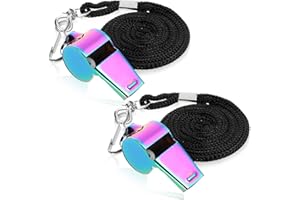 simarro 2 Pack Stainless Steel Metal Whistles with Lanyards, and Colored Coach Whistles. Resounding and Clear Emergency Movement Whistle, Suitable for Coaches, Referees, Sports Teachers, Emergencies