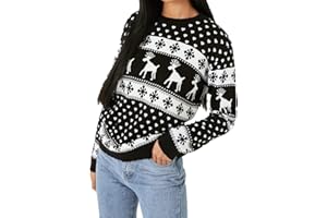 Crazy Fashion Knitted Christmas Jumpers for Women Ladies Plus Size Reindeer Round Neck Long Sleeve Xmas Snowflake Casual Winter Sweater Chunky Kids Jumper Top UK 8-22