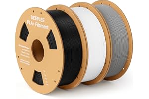 DEEPLEE PLA+ 1.75mm Filamento para Impresora 3D, PLA Plus con Precisión Dimensional +/- 0.02mm, Materiales de Impresión 3D con Filamentos, 3KG (1 kg/carrete) Negro Blanco Gris
