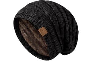 Hebenie Beanie Hats for Women - Knitted Winter Warm Hat Thermal Fleece Line Slouch Beanies Ladies Cable Knit Hat Classic Skull Cap Plain Wool Hat for Women Girls UK