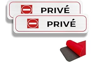 FloraVigo Plaque de porte privée, 2 panneaux de propriété privée, 19×5 cm, aluminium brossé, épaisseur 2 mm, intérieur/extérieur, étanche, avec autocollant