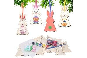 Matogle 24pcs Bricolage Lapins Suspendus en Bois à Colorer avec Pinceaux et Peinture pour Enfants Loisir Créatif Pâques Activité Manuelle Printemps Fête DIY Déco