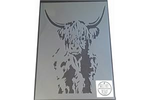 SOLITARYDESIGN Shabby Chic Stencil Highland Cow Cattle Design 2 Vintage A4 297x210mm Wall Furniture