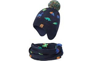 Adorel Jungen Mütze Loop Schal Set Gefüttert Wintermütze