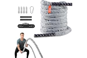 VEVOR Battle Rope Corda da Allenamento Lunghezza da 9,1m, Corda da Battaglia in Poliestere, Attrezzatura da Allenamento con Copertura Protettiva e Ancoraggio, Corda Pesante Allenamento Forza del Core