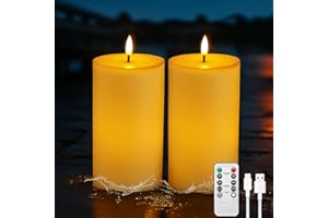 ‎IMAGE IMAGE 25 * 20cm zoll wiederaufladbare Außen wasserdicht flammenlose Kerzen mit Timer & Fernbedienung, flackernd & langlebig, LED-Stumpenkerzen für Veranda Außen Balkon Laterne Garten, Set von 2