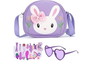 dogmoon Kleines Mädchen Kaninchen Tasche, Handtasche Mädchen mit 1 Stück Brille und 14 Stück Haarklemmer, Kinder Hase Geldbörse PU Leder Prinzessin Mini Handtasche für Kinder