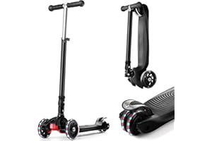 IMMEK Patinete Niño Plegable 3 Ruedas Scooter para 3 a 12 Años de Niño y Niña Juguetes y Regalos, Ajustable Altura con Tres Luz LED Luces Iluminadas Rueda Monopatin Carga Máxima 50 KG