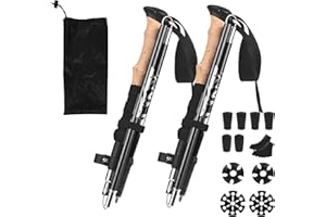 ZOELELE Un Paio Bastoncini Trekking, Bastoncini Trekking Pieghevoli 33-125 CM, Bastoni Nordic Walking con Impugnatura in EVA, Cinturino Polso e 12 Punte in Gomma per Passeggiate Avventure All'aria Aperta Nero