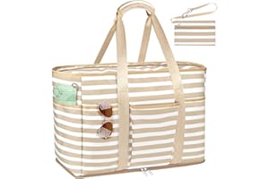 JUYANO Große Strandtasche XXL Familie mit Reißverschluss, Wasserdicht Badetasche XXL Familie Reisetasch Beach Tote Bag Shopper Damen für Strand Pool Fitnessstudio Reisen 45L