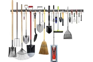 3-H Soporte de pared para herramientas de jardín, 4 x 42 cm, acero resistente, con ganchos extraíbles, soporte para herramientas de jardín, garaje, cobertizo para herramientas, color negro