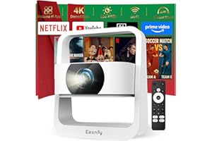 [App Integrata] Eeenfy Proiettore Portatile, Smart Proiettore TV con 500ANSI, App Store,1080P, E-Focus/Keystone, Proiettori WiFi Bluetooth, Videoproiettore 4K per Home Cinema, Venus V1 Pro, Bianco
