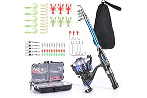LEOFISHING Light Weight Kids Fishing Pole Telescopic Fishing Rod and Reel Combos with Full Kits Lure Case and Carry Bag for Youth Fishing and Beginner 130CM Blue